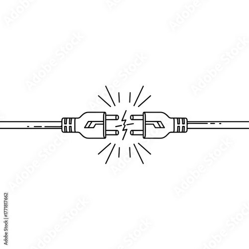 Electrical Plugs with Sparks Between Them, Illustrating Connection Issues or Short Circuit