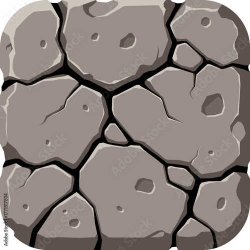 3D game asset UI vector icon image of dry mud soil block square transparent png