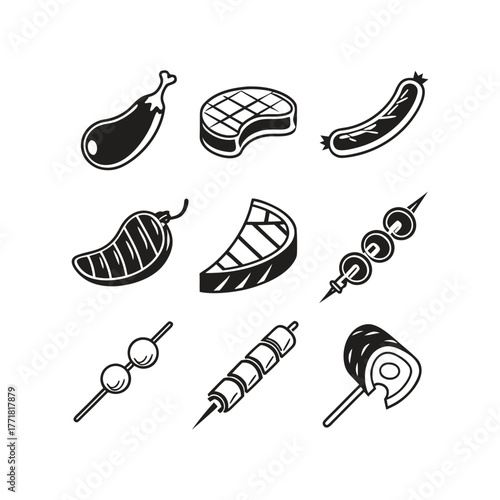 collection of different food and sports icon set illustration