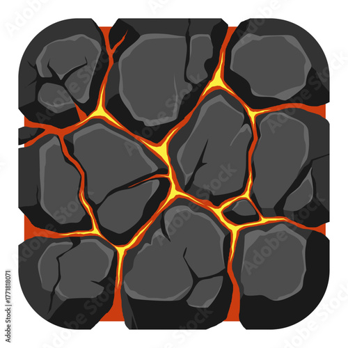 Vector icon image 3D game asset UI magma stone block square transparent png