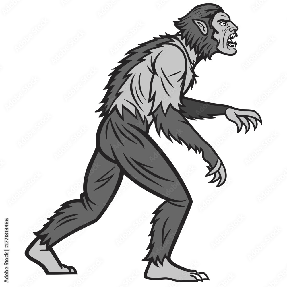 Fototapeta premium Angry werewolf monster walking in cartoon style