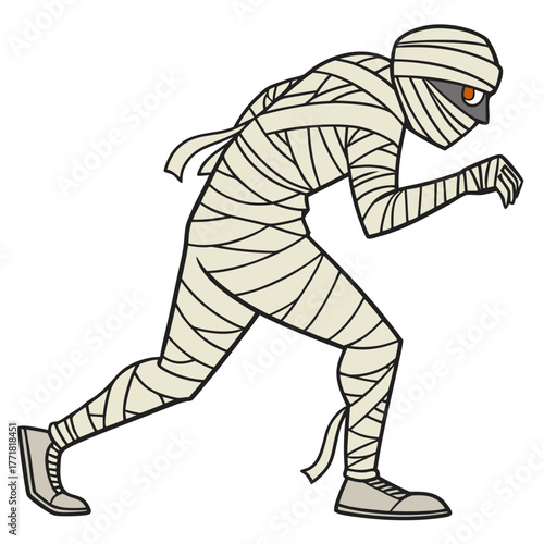 Cartoon mummy, walking with arms outstretched
