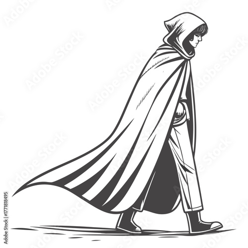 Man in hooded cloak walking in vector format