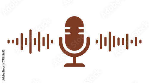 A minimalist icon design of a podcast microphone with soundwaves