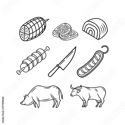 Meat products vector illustration set