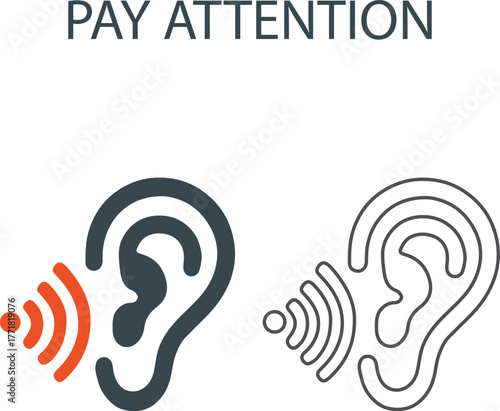 Pay attention to Line art icons. Pay attention, maintain eye contact, use empathy, and share relevant icons. Solid icon collection.