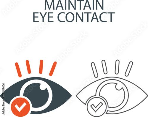 Maintain eye contact with Line art icons. Pay attention, maintain eye contact, use empathy, and share relevant icons. Solid icon collection.