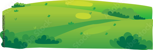 Yellow meadow with soft rolling green hills