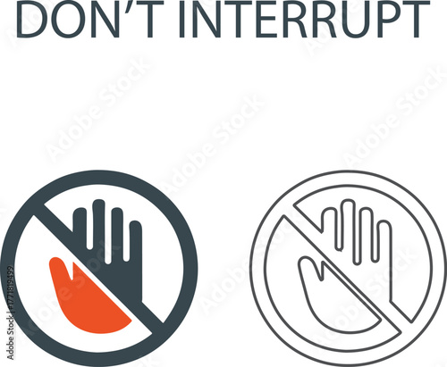 Don't interrupt Line art icons. Pay attention, maintain eye contact, use empathy, and share relevant icons. Solid icon collection.