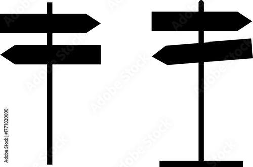 Two silhouette directional signposts pointing left and right