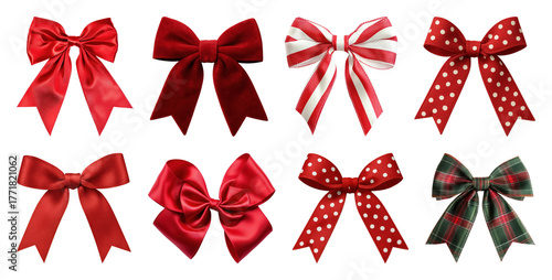 PNG Festive red bows collection, element set on transparent background