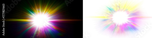 Multicolor Light Flare Comparison – Starburst Overlay on Black & White Backgrounds abstract background vector