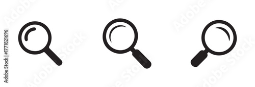 Zoom icon set, magnifying glass loupe, search interface, magnifying glass web design, vector illustration EPS 10.