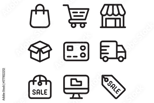 Collection of E-commerce and Shopping Flat Line Icons