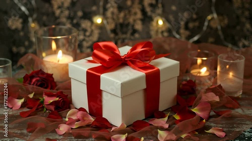 Surprising a Loved One With a Beautifully Wrapped Gift and Romantic Decorations in a Cozy Setting
