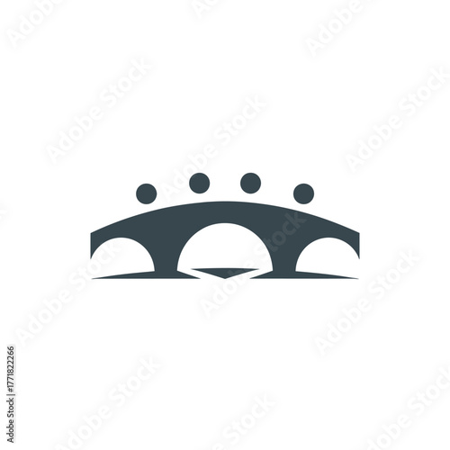 Abstract silhouette of a bridge with circular elements symbolizing connection and progress