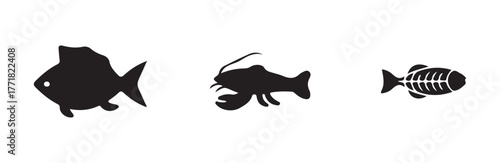 Seafood icon set, fish graphic design, fish symbol, fish food apps, fish food websites, different kinds of fish, vector Illustration EPS 10.