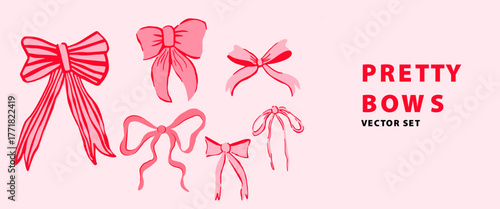 Trendy hand drawn bow. Whimsical style. Cute style. Fashionable vector illustration. Isolated  vintage accessories. Cute hairstyle elements collection. Vector