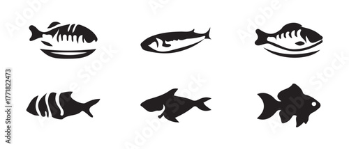 Seafood icon set, fish graphic design, fish symbol, fish food apps, fish food websites, different kinds of fish, vector Illustration EPS 10.