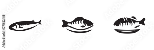 Fish icons set, fish logo vector icon, ocean symbol or logo, food sign collection, vector illustration EPS 10.