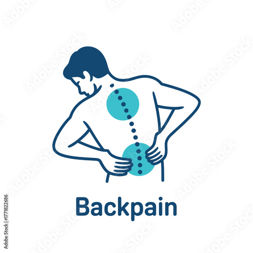 Illustration of a man experiencing back pain with highlighted areas of discomfort