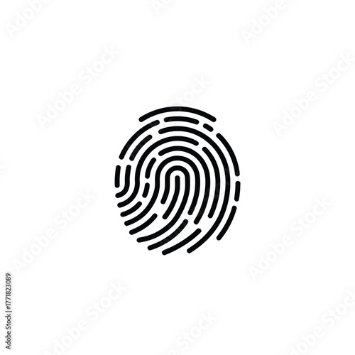 Abstract black fingerprint pattern on a clean white background representing identity and security