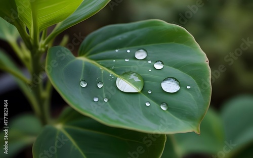 Water Droplets on Leaf: Captivating Nature Close Up showcasing Pristine Beauty Serene Simplicity Reflections Purity and Delicate Balance in Macro Photography