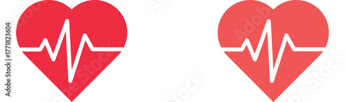 Two red hearts with heartbeat line graphics