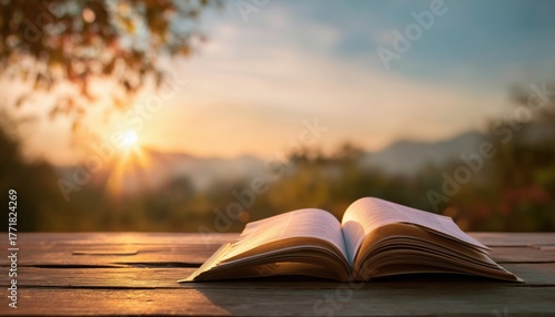 Abstract Silhouette Of Open Book Bible Outdoors: Reflecting God'S Promises In Everyday Life With Blurred Background