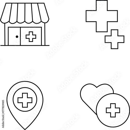 Medical Icons Collection Pharmacy Location Heart Health