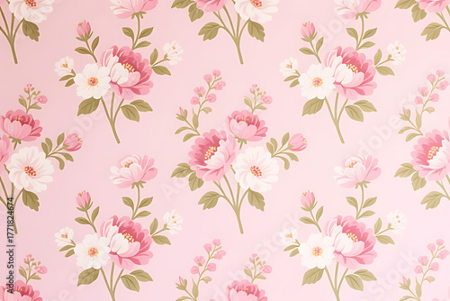 Pink and White Floral Pattern on Light Pink Background flowers