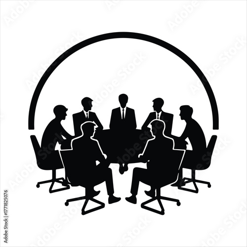 Meeting group discussion vector silhouette outline logo design concept illustration