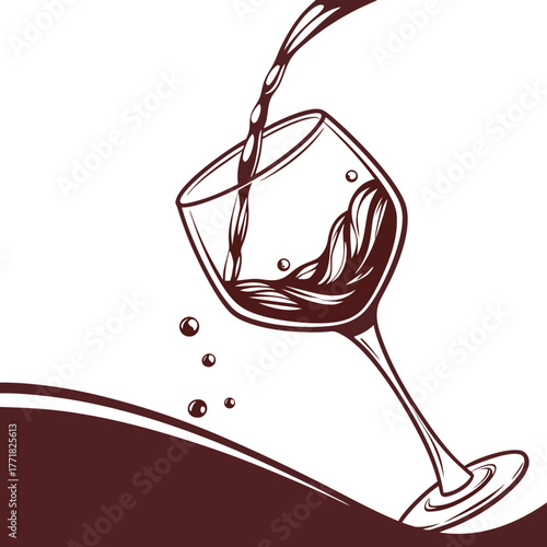 Red Wine Pouring into a Glass with Splashes liquid