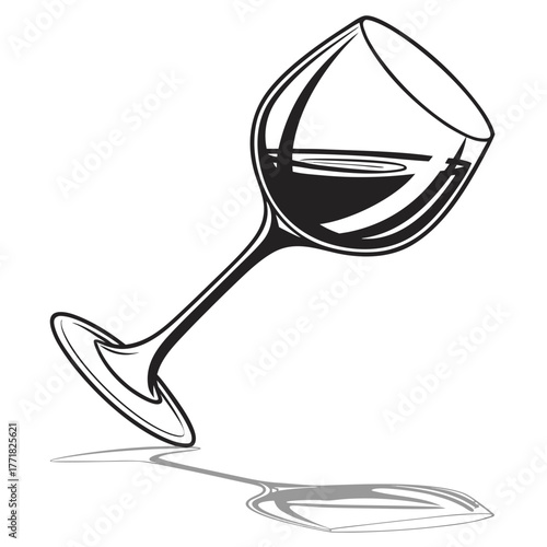Stylized Black and White Wine Glass with Shadow Keywords: wine, glass, drink, beverage, alcohol