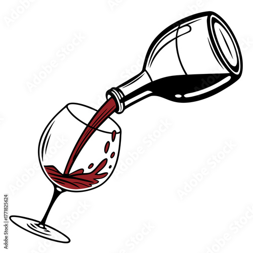 Wine Bottle Pouring Red Wine into a Glass vector illustration