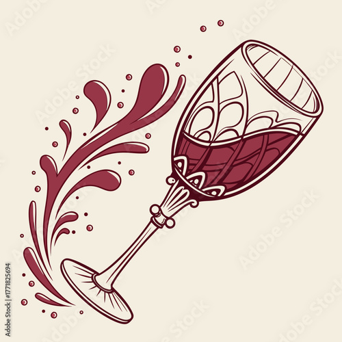 Decorative Wine Glass with Red Wine Splashing Outward spilling