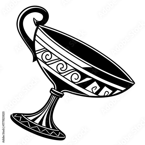 Black and white illustration of an ancient Greek kylix cup artifact ceramic