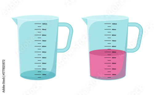 Jugs measuring volume scale in ml