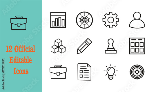 Hand drawn business and office icons set on teal background