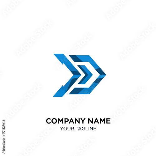Abstract Blue Arrow Logo Design with Geometric Shapes and Modern Style.