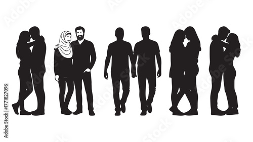 Artistic depiction of a loving couple in a vibrant color palette and clean vector design