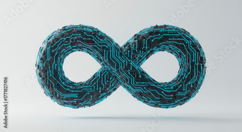 Abstract infinity symbol with circuit board design on transparent background