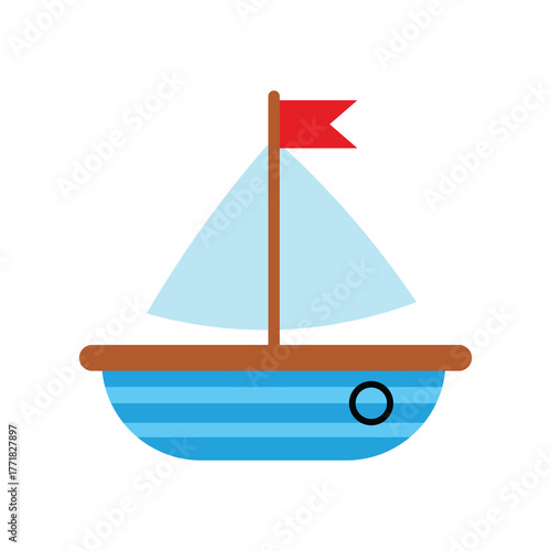 Simple Boat Icon Children's Toy Illustration Colourful Sailboat Vector Graphic Isolated on white background