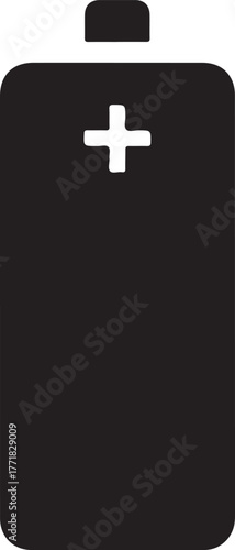 Black battery icon with plus and minus symbols on white background power energy