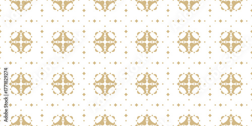 Luxury golden floral geometric background. Golden vector seamless pattern with diamonds, stars, flowers. Elegant gold and white abstract ornament in oriental style. Repeated design for decor, textile