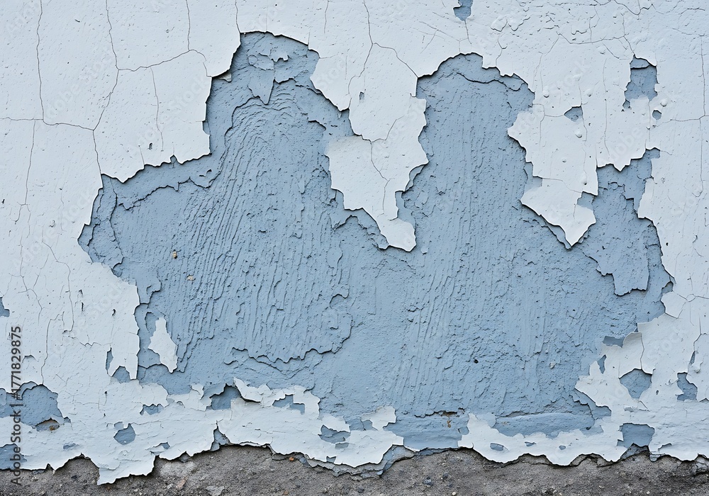 Obraz premium Close up of a weathered blue painted wall with peeling paint texture