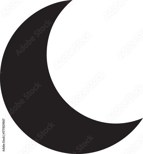 Black Silhouette of a Crescent Moon on a White Background night celestial