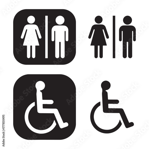 Modern restroom symbol design featuring clear gender neutral and accessible facilities icons