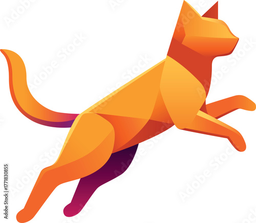 Springende Origami-Katze - Icon Symbol Zeichen Logo Firmenzeichen - Origami-Style - Tier - Katze im Sprung springt hoch