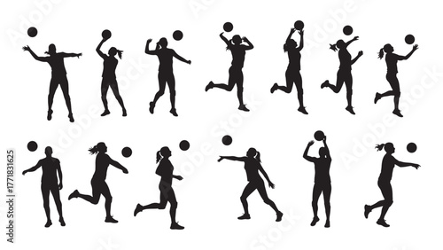 Dynamic woman playing volleyball action shot with energetic movement and sports graphics